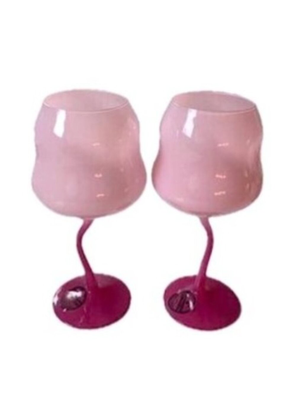 La Tulipe Wavy Stem Wine Glasses Set of 2 Opaque Pink Bulb Goblet Summer Fun NEW